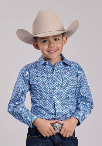 Roper Kids Boys 2885 Pinwheel Foulard Blue 100% Cotton L/S Shirt
