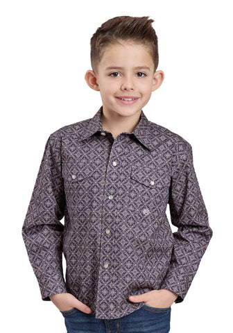 Roper Kids Boys 2580 Plum Foulard Grey 100% Cotton L/S Shirt