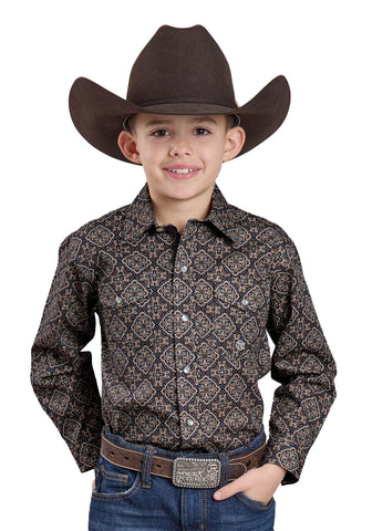 Roper Kids Boys 2586 Bronze Medallion Brown 100% Cotton L/S Shirt