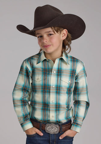 Roper Kids Boys Taos Ombre Plaid Brown 100% Cotton L/S Shirt