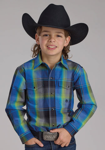 Roper Kids Boys 2247 Cobalt Plaid Blue 100% Cotton L/S Shirt