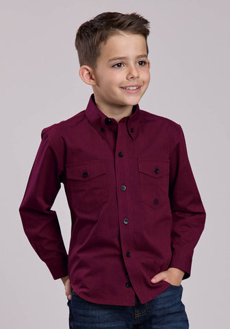 Roper Kids Boys 2751 Black Fill Wine 100% Cotton Btn L/S Shirt