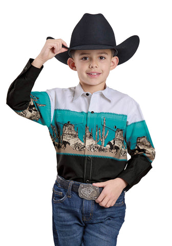 Roper Kids Boys 2625 Scenic Border Black 100% Cotton L/S Shirt