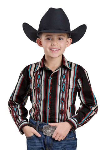 Roper Kids Boys 2628 Serape Stripe Black 100% Cotton L/S Shirt