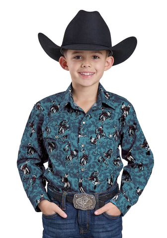 Roper Kids Boys Brushstroke Cowboys Blue 100% Cotton L/S Shirt