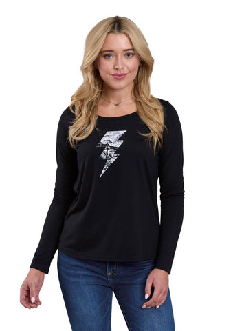 Roper Womens Lightning Bolt Black Poly/Rayon L/S T-Shirt