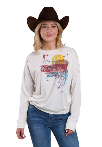 Roper Womens Boxy Fit Farm Multi-Color Poly/Rayon Sweatshirt