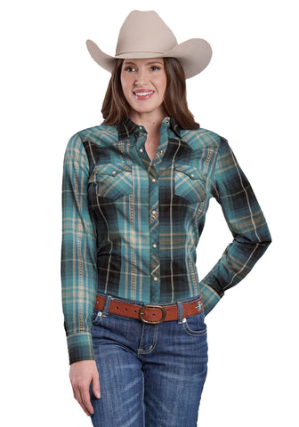 Roper Womens Aztec Dobby Green 100% Cotton L/S Shirt