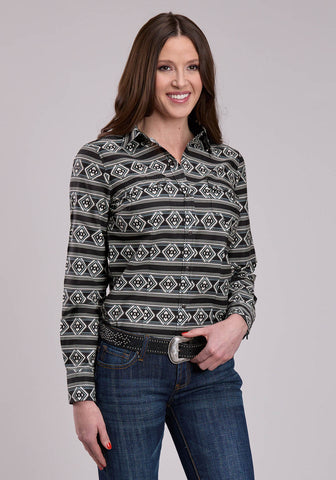 Roper Womens 2697 Aztec Stripe Black 100% Cotton L/S Shirt