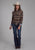 Roper Womens Distressed Aztec Brown 100% Cotton L/S Shirt