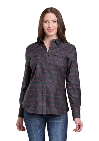 Roper Womens Aztec Stripe Grey 100% Cotton L/S Shirt