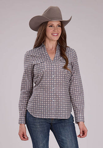 Roper Womens 2501 Medallion Foulard Grey 100% Cotton L/S Shirt
