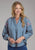 Roper Womens Pretty V-Neck Peasant Blue 100% Cotton L/S Blouse