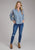 Roper Womens Pretty V-Neck Peasant Blue 100% Cotton L/S Blouse