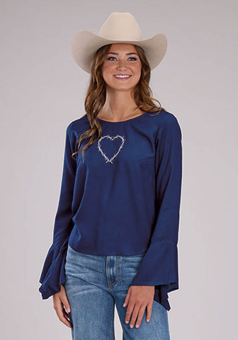 Roper Womens Barbwire Heart Blue 100% Rayon L/S Tunic