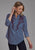 Roper Womens Wine Colored Stitch Blue 100% Cotton L/S Blouse