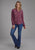 Roper Womens Banded Color Floral Mauve 100% Polyester L/S Blouse