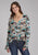 Roper Womens Photo Collage V-Neck Multi-Color 100% Rayon L/S Blouse