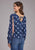 Roper Womens Cow Skulls Swing Blue 100% Rayon L/S Blouse