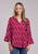 Roper Womens Ikat Print Banded Collar Raspberry 100% Rayon 3/4 Sleeve S/S Tunic