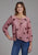 Roper Womens Wild Horses Self Tie Pink 100% Rayon L/S Blouse