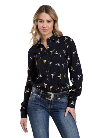 Roper Womens 2562 Skull Print Black 100% Rayon L/S Blouse