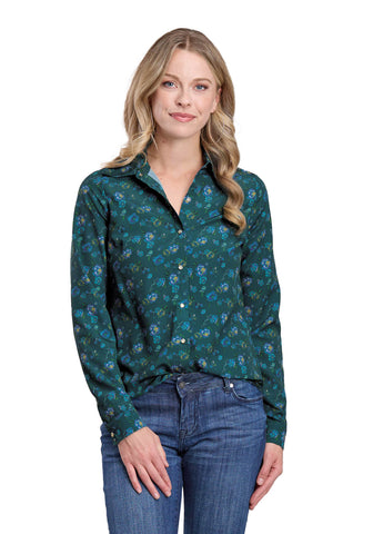 Roper Womens 2613 Faux Embroidery Teal 100% Polyester L/S Shirt