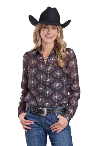 Roper Womens 2614 Aztec Brights Black 100% Polyester L/S Shirt