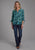 Roper Womens Feather Georgette Teal 100% Polyester 3/4 Sleeve S/S Blouse