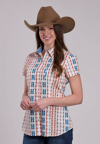 Roper Womens 2829 Vertical Aztec Red/Blue 100% Cotton S/S Shirt