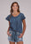 Roper Womens 2530 Flutter Sleeve Denim 100% Cotton Cactus S/S Blouse