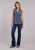 Roper Womens Poly Suede Contrast Yokes Blue/Tan 100% Cotton S/L Blouse