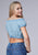 Roper Womens Off Shoulder Crop Top Light Blue 100% Cotton S/S Tunic