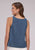 Roper Womens Belt Buckle Strap Denim Blue 100% Cotton S/L Tank Top