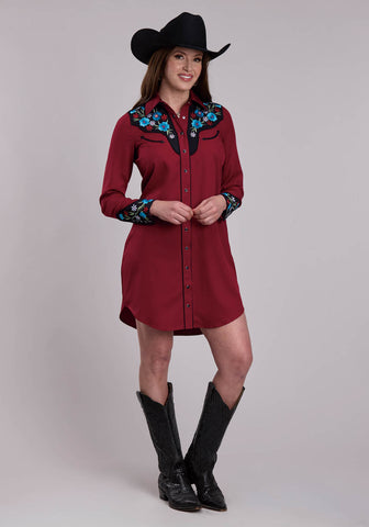 Roper Womens Retro Flower Red Poly/Spandex L/S Dress