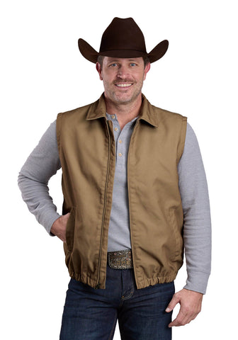 Roper Mens Western Zip Front Khaki Canvas Softshell Vest