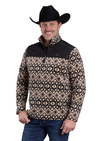 Roper Mens Aztec Print Micro Black/Brown 100% Polyester Fleece Pullover