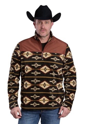 Roper Mens 1/4 Zip Aztec Print Micro Black 100% Polyester Fleece Pullover