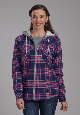 Roper Womens Thermal Lined Flannel Blue 100% Cotton Cotton Jacket