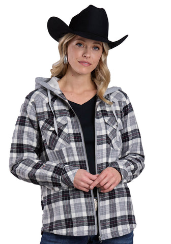 Roper Womens Thermal Lined Flannel Shirt Black 100% Cotton Hooded Cotton Jacket