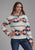 Roper Womens Large Aztec Print Cream/Blue 100% Polyester Fleece Jacket