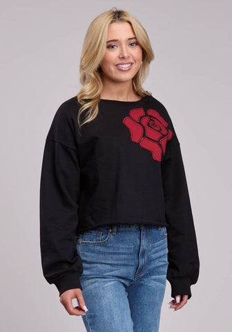 Roper Womens Large Red Rose Black 100% Cotton Sweatshirt