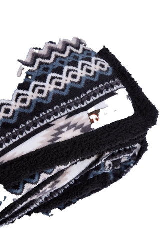 Roper Unisex Aztec Fleece 50x60in Black/Blue/White 100% Cotton Throw Blanket