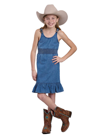 Roper Kids Girls Western Belt Buckle Tank Blue 100% Cotton S/L Dress