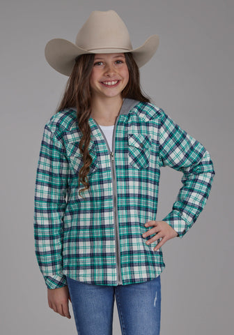 Roper Kids Girls Thermal Lined Shirt Green 100% Cotton Cotton Jacket
