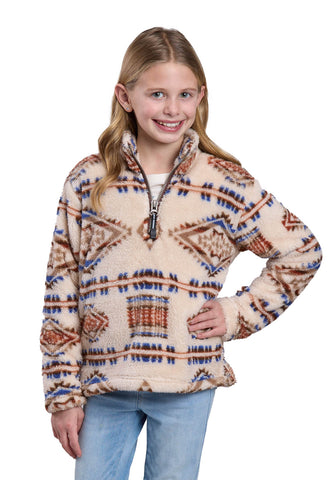 Roper Youth Girls 1/4 Zip Polar Aztec Tan Multi Polyester Fleece Vest