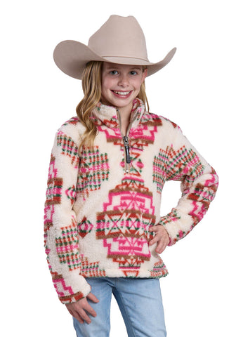 Roper Kids Girls Large Aztec Polar Pink 100% Cotton Fleece Jacket