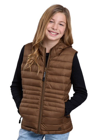 Roper Kids Girls Parachute Hooded Brown 100% Nylon Softshell Vest