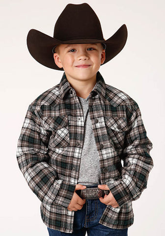 Roper Youth Boys 1316 Sherpa Lined Plaid Tan/Gray 100% Cotton L/S Shirt