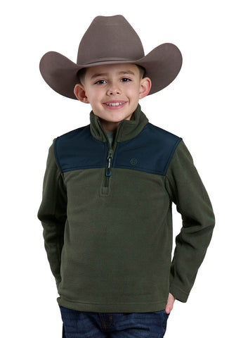 Roper Kids Boys Micro Pullover Olive/Navy 100% Polyester Fleece Jacket